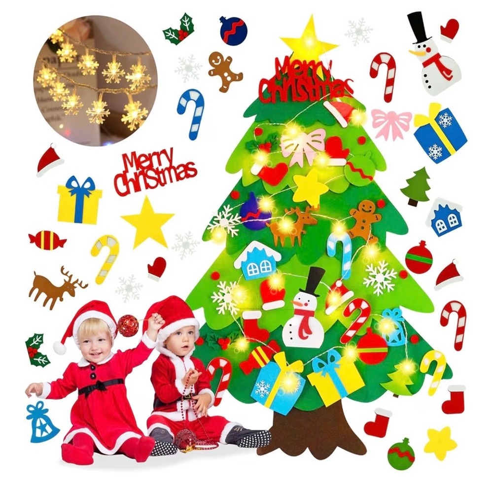 NEW Montessori Felt Christmas Tree Kit with Lights and Ornaments Holiday Decor
